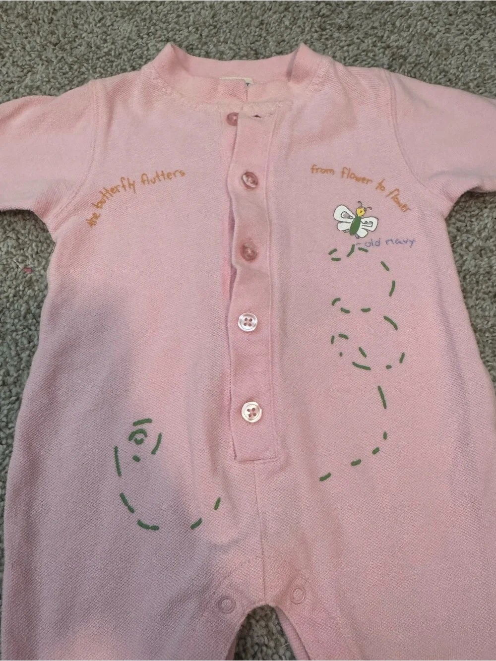 VINTAGE Old Navy Pink Footed One-Piece Romper with Butterfly 100% cotton